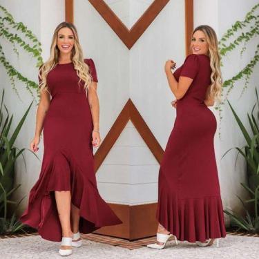 Imagem de Vestido Longo Babado Barra Mullet Can Can Com Manguinha - Luh May, G, 