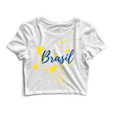 Imagem de Blusa Cropped Blusinha Camiseta Feminina Brasil - Goup Supply, Branco,
