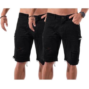 Imagem de Kit 2 shorts jeans masculino moderno destroyed - CNMODAS, Preto, Preto
