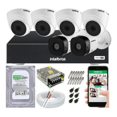 Imagem de Kit Cftv 6 Câmeras Segurança 1 Mega Dvr Intelbras Mhdx 1108