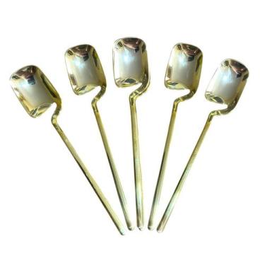 Imagem de Colheres Sobremesa Vazada Dourada Descartável 14cm- Kit 6un - Blook