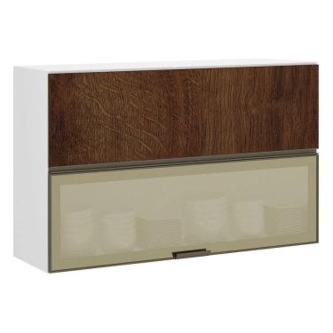 Imagem de Armário Basculante Misto Perola 120 Cm 2 Portas Alumínio E Com Vidro Reflecta Bronze Lu...