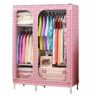 Imagem de Guarda-roupa Armário grande com zíper totalmente fechado, armação de tubo de aço, pano de cetim, guarda-roupa resistente, durável, simples para quarto armário