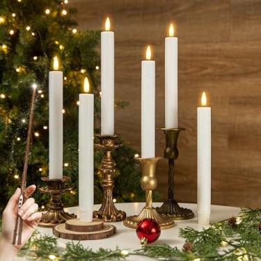 Imagem de LUSHARBOR Velas sem chama para decoração de árvore de Natal, velas de LED para árvore de Natal com varinha mágica, velas operadas por bateria com temporizador remoto, velas falsas, conjunto de 6