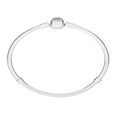 Imagem de NicelyFit Pulseira de fecho serve para pingentes de contas Pandora banhado a prata corrente de cobra de latão, Prata Latão