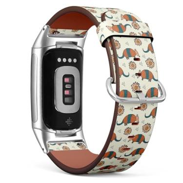 Imagem de Pulseira de relógio de couro de substituição para Fitbit Charge 5 / Fitbit Charge 6 (flores de tatu coloridas) para smartwatch para mulheres e homens
