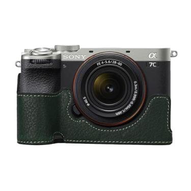 Imagem de Capa para câmera Sony A7C Mark II meia capa para câmera Grip BEADY couro PU α7C II/ILCE-7CM2 A7C2 A7C II / A7CM2 / a7CII / A7CMark 2 / α7C ii a7c2 capa protetora verde