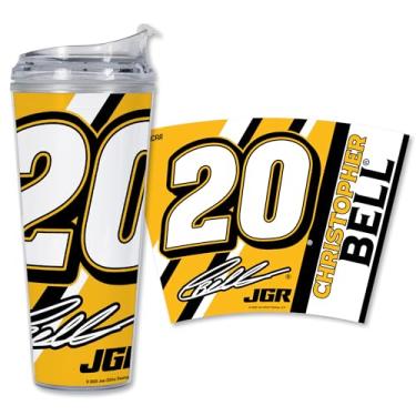 Imagem de Rico Industries Copo de acrílico NASCAR Racing Christopher Bell 680 g com tampa articulada, copo de parede dupla oficialmente licenciado com canudo