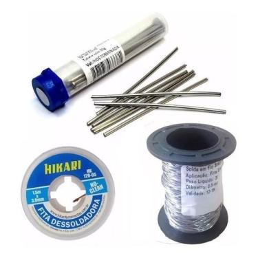 Imagem de Kit Vareta Salva Chip 50g , Fio Solda 0.5mm E Malha Dessoldadora Hikar