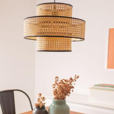 Imagem de luminária pendente tela 40cm degradê palha indiana  rattan moderna - O