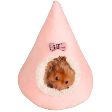 Imagem de Copfeu Hideout de animais pequenos antiderrapante em forma de hamster quente cama de porquinho da índia cama de animais de lã hamster mini casa para porco holandês planador de açúcar ouriço (rosa,