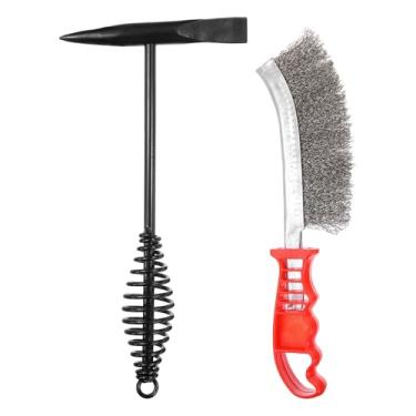 Imagem de HARFINGTON 2 peças martelo de solda lascando martelo de escória de 28,7 cm com alça de mola helicoidal escova de arame de aço de soldagem de 25 cm para tijolos forjados