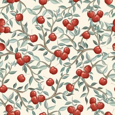 Imagem de VEELIKE Papel de parede retrô de cereja removível para quarto de crianças, 48 x 90 cm, papel de parede autoadesivo de frutas para armários