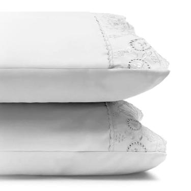 Imagem de Kit Fronhas Sonata com aplicação de Renda Amy - Branco - 2 Peças