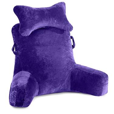 Imagem de Almofada de leitura-travesseiro de descanso de cama extra grande de 78,7 cm com rolo de pescoço e braços destacáveis para sentar na cama ou sofá-encosto travesseiro de leitura almofadas traseiras para adultos para ler/assistir TV/jogar/relaxar-roxo