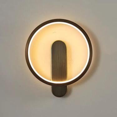 Imagem de Luminária de parede LED de cobre, moderna, redonda, para montagem em parede, ambiente interno, arandela de parede, 3000K/4000K/6000K ajustável, 11W, formato de anel de latão, decoração para