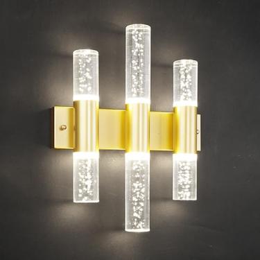 Imagem de Elegante arandela de cristal LED dourada tubo longo vidro banheiro penteadeira luz 3000K/6000K, moderna lâmpada de parede bolha cristal arandelas modernas de alumínio com fiação dourada ilum