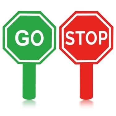 Imagem de Ouligay Placa dupla face Stop and Go com alça, placa de parada de proteção de cruzamento verde claro vermelho, ferramenta de segurança de trânsito de PVC à prova d'água para crianças, ideal para uso