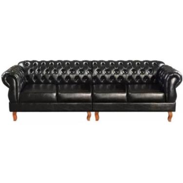 Imagem de Sofá Chesterfield 4 Lugares Duquesa Vintage Retrô Capitonê Couro Preto