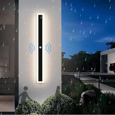 Imagem de Luminária de parede externa LED com sensor de movimento, arandelas de parede IP65 à prova d'água, luzes de parede longas, acrílico interno, 3000k/4500k/6000k, iluminação de parede moderna e