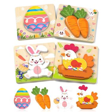 Imagem de Quebra-cabeças de madeira Oomloid Easter para crianças de 1 a 3 anos, 2 a 4, pacote com 4