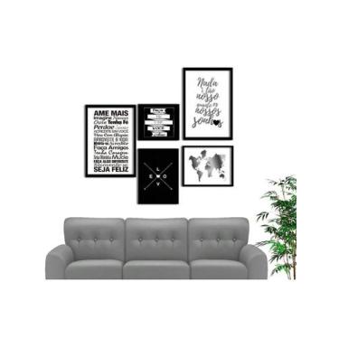 Imagem de Kit 5 Placas Quadros Decorativos Frases Mapa Mundi Love - NoBrand, Pre