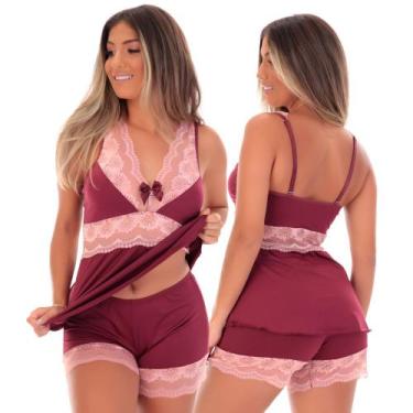 Imagem de Short Doll Feminino Bicolor Acabamento em Renda Pijama - Dakota Linger