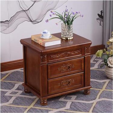 Imagem de PEYNIR Mesa de cabeceira retrô com 2 gavetas e baú de cabeceira mesas de canto para sala de estar quarto móveis armário de cabeceira 50 x 42 x 54 cm baú de cabeceira estreito
