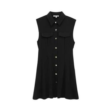 Imagem de Mini Vestido Feminino Sem Mangas Crape Primavera Casual Ombreiras Bols