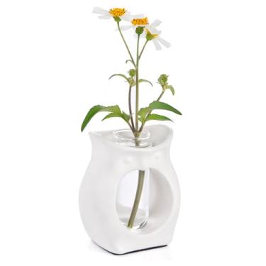 Imagem de ORGJ Mini vaso de cerâmica com design de coruja – Hidro plantador 2 em 1 e suporte difusor de óleo para flores frescas, decoração de quarto, presente artístico para amantes de arranjos florais