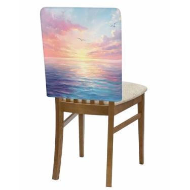 Imagem de Conjunto de 4 capas de cadeira de jantar, capas removíveis para cadeira costeira, colorido, oceano, gaivota, lavável, para casa, sala de jantar, escritório, hotel, verão, pôr do sol, paisagem