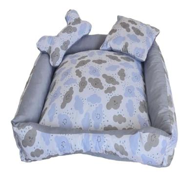 Imagem de Cama Pet, Cama para Cachorros 100% algodão , tamanho extra grande , Confortável e Higiênica, com Almofada e Travesseiros, Impermeável, escolha sua cor preferida . 70 x 70 x 15 (Azul Bebê Nuvem)