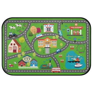 Imagem de Tapete de carro infantil para brincar de estrada – Tapete de pista de mapa da cidade macio antiderrapante 5 x 7 tapete de trânsito lavável sala de jogos quarto meninos berçário tapete de área