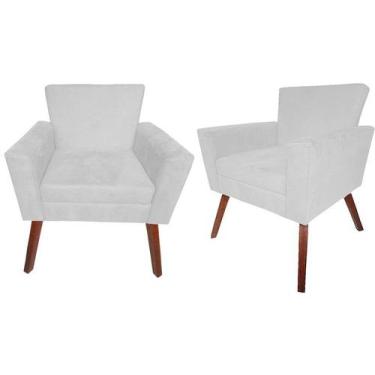 Imagem de Kit 2 Poltronas Decorativa Laura Couro Branco Pés Madeira Ms Decor - M