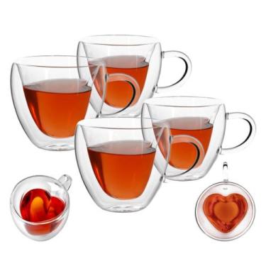 Imagem de Kit 4 Xícaras Coração De Vidro Borosilicato Duplo 80ml - Shop Útil