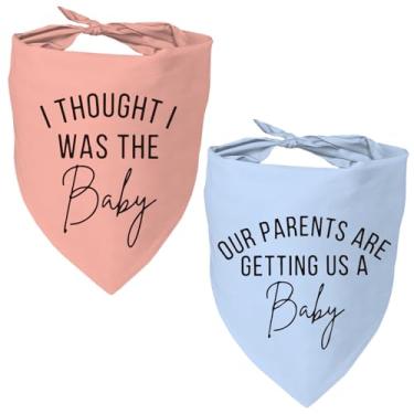 Imagem de 2 pacotes Our Humans are Getting us a Baby Dog Bandanas Cachecol Anúncio de Gravidez Bandana para Cães Acessórios para Amantes de Cães (Azul e Rosa)
