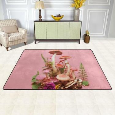 Imagem de Tapete absorvente antiderrapante 91 cm x 61 cm tapete lavável diferentes tipos de cogumelos tapetes para sala de estar, tapete grande macio para quarto, cozinha, lavanderia, escritório