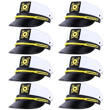 Imagem de 8 peças capitão chapéus masculinos e femininos ajustáveis para marinheiro para fantasia de barco, cosplay, festa, família, cruzeiro (estilo 1)