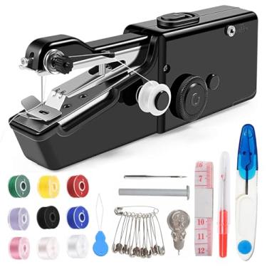 Imagem de Mini máquina de costura portátil, máquina de costura portátil com suprimentos de costura para costura rápida e faça você mesmo em casa, viagem (preto)