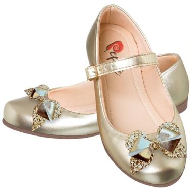 Imagem de Sapatilha Infantil Branca com Laços Brilhantes Detalhe em Glitter Sapato Menina Confortável (Dourado, BR, Criança de 9 a 12 anos, Numérico, 29)