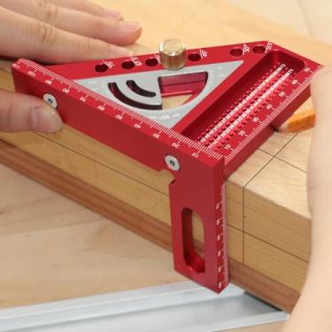 Imagem de Asixxsix Régua de Medição de Vários ângulos 3D, Régua de Régua de Rabiscos de Orifício de Alta Precisão de 0-180 Graus, Régua de Linha de Desenho de Carpinteiro de Liga de Alumínio, (Vermelho e cinza)