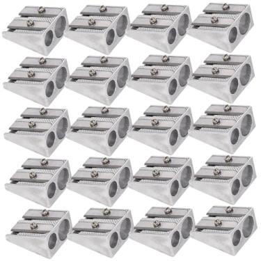 Imagem de Apontador de lápis de metal, 20 peças, apontador manual de dois orifícios, apontador de lápis de 2 furos para escolas, escritórios, maquiagem de delineador de casa