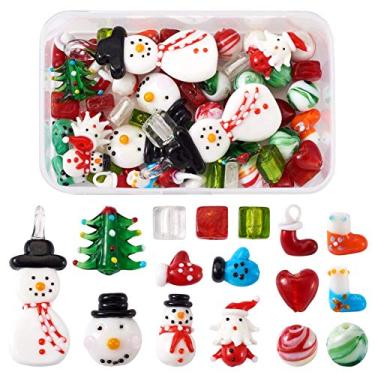 Imagem de Elecrelive 55 peças redondas quadradas contas de Natal lampwork luvas de boneco de neve, árvore de Natal, contas soltas, pingentes de vidro de Natal para pulseiras faça você mesmo, colares, brincos