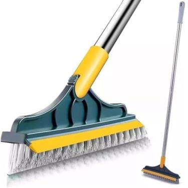 Imagem de Vassoura Escova Rodo 2 em 1 Angular – Cerdas Flexíveis, Rodo de Silicone, Ideal para Azulejo, Piso, Banheiro | Limpeza Prática