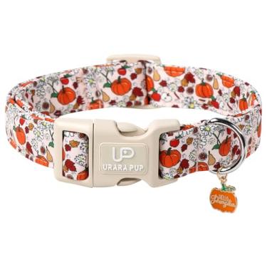 Imagem de UP URARA PUP Coleira para cães de outono – Coleira de Halloween para cães - Coleira floral ajustável de abóbora e margarida com liberação rápida, coleiras para cães de colheita de outono