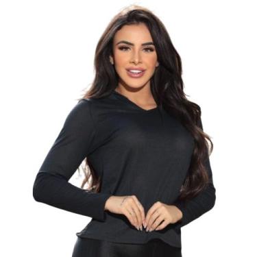 Imagem de Blusa Feminina Moda Academia Fitness em Poliamida com Capuz - wm, Pret