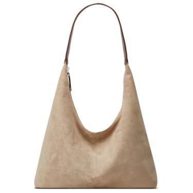 Imagem de Bolsa feminina moderna de camurça crescente, bolsa transversal, alça superior, bolsa de viagem, faculdade, trabalho, bolsa, Bege branco, Small