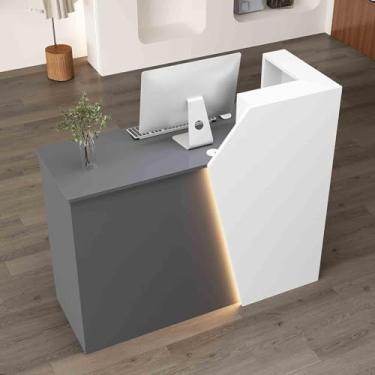 Imagem de Balcão De Recepção Com Luzes Led E Gaveta Trancável, Balcão De Compras De Varejo Com Descanso Para Teclado, Balcão De Recepção Para Casa, White + Gray (Left High), 47.2"x16.54"x39.37"