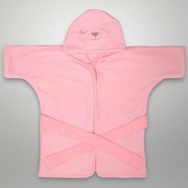 Imagem de Roupão de bebê plush c/ capuz bordado bublim petit, PP, Ursa, Rosa ref