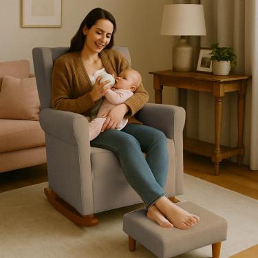 Imagem de Poltrona Aquila Amamentação Balanço e Puff Baby Capuccino